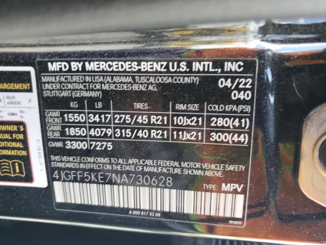 4JGFF5KE7NA730628 - 2022 MERCEDES-BENZ GLS 450 4MATIC BLACK photo 12