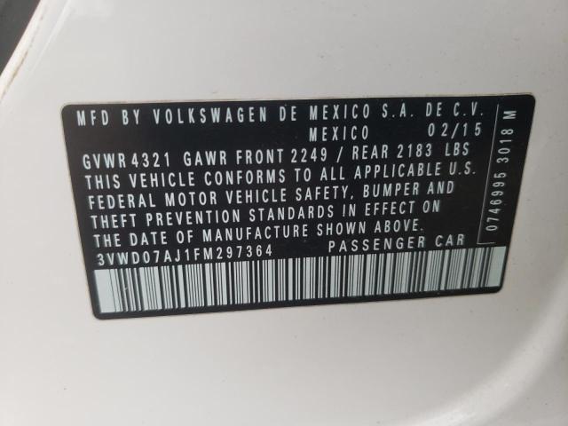 3VWD07AJ1FM297364 - 2015 VOLKSWAGEN JETTA SE თეთრი ფოტო 12