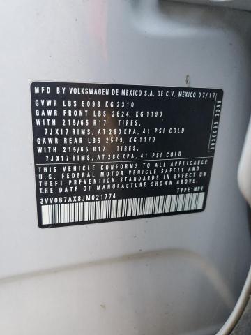 3VV0B7AX8JM021774 - 2018 VOLKSWAGEN TIGUAN S Biały zdjęcie 13