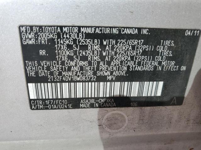 2T3ZF4DV1BW083732 - 2011 TOYOTA RAV4 SILVER photo 12