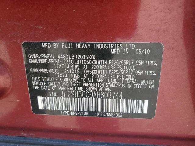 JF2SH6CC9AH803744 - 2010 SUBARU FORESTER 2.5X PREMIUM MAROON photo 14