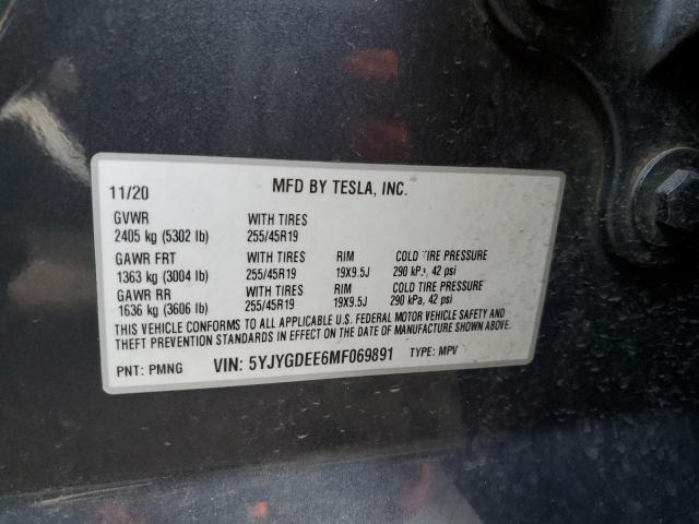 5YJYGDEE6MF069891 - 2021 TESLA MODEL Y CHARCOAL photo 12