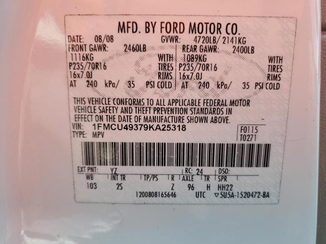 1FMCU49379KA25318 - 2009 FORD ESCAPE HYBRID WHITE photo 13