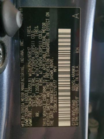 5TDBK3EH1CS116117 - 2012 TOYOTA HIGHLANDER BASE Mavi fotoğraf 13