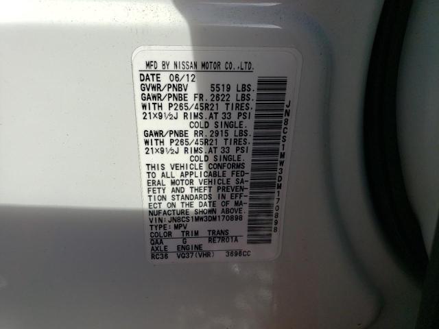 JN8CS1MW3DM170898 - 2013 INFINITI FX37 WHITE photo 13