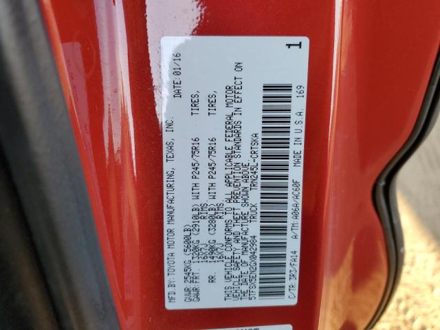 5TFSX5EN2GX042984 - 2016 TOYOTA TACOMA ACCESS CAB წითელი ფოტო 12