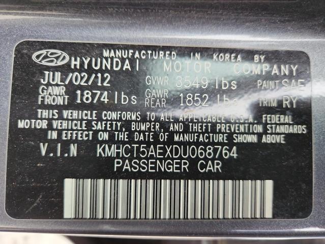 KMHCT5AEXDU068764 - 2013 HYUNDAI ACCENT GLS GRAY photo 12