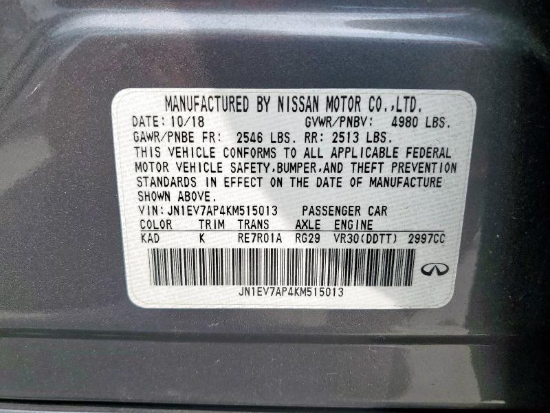 JN1EV7AP4KM515013 - 2019 INFINITI Q50 LUXE 灰色 照片 12