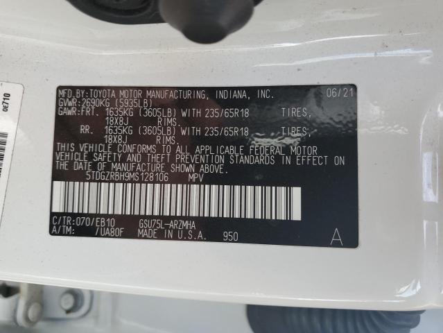 5TDGZRBH9MS128106 - 2021 TOYOTA HIGHLANDER XLE Biały zdjęcie 13