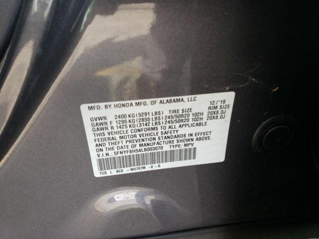 5FNYF8H54LB003070 - 2020 HONDA PASSPORT EXL ნაცრისფერი ფოტო 12