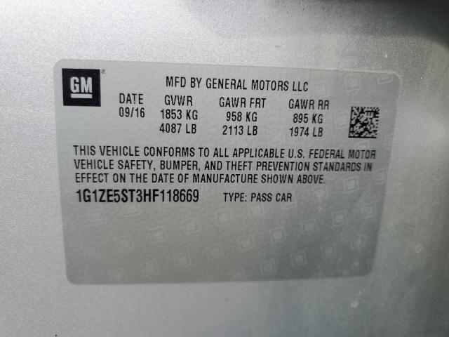 1G1ZE5ST3HF118669 - 2017 CHEVROLET MALIBU LT SILVER photo 12