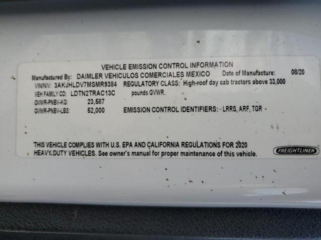 3AKJHLDV7MSMR9384 - 2021 FREIGHTLINER CASCADIA 1 أبيض صورة 10