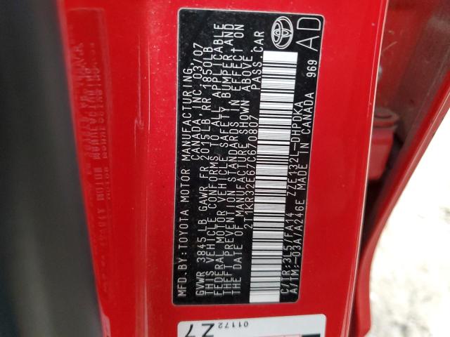 2T1KR32E67C670807 - 2007 TOYOTA COROLLA MA XR RED photo 12