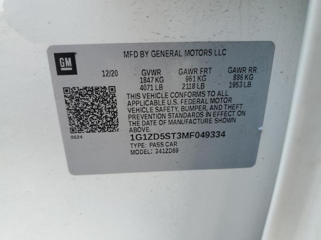 1G1ZD5ST3MF049334 - 2021 CHEVROLET MALIBU LT WHITE photo 12