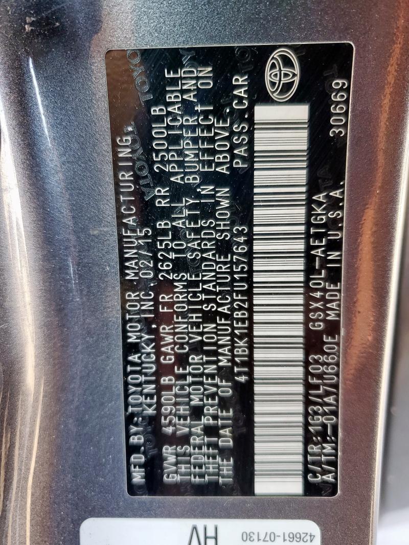 4T1BK1EB2FU157643 - 2015 TOYOTA AVALON XLE გრაფიტი ფოტო 12