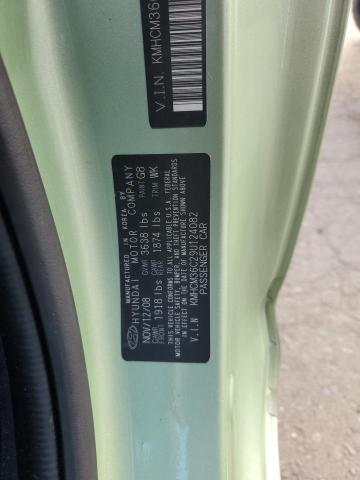 KMHCM36C29U124082 - 2009 HYUNDAI ACCENT GS GREEN photo 12