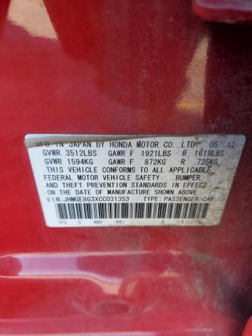 JHMGE8G3XCC031353 - 2012 HONDA FIT RED photo 13