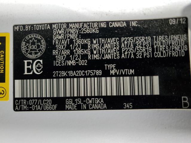 2T2BK1BA2DC175789 - 2013 LEXUS RX 350 BASE WHITE photo 13