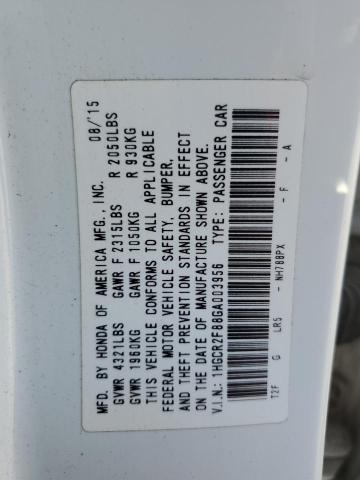 1HGCR2F88GA003956 - 2016 HONDA ACCORD EXL WHITE photo 12