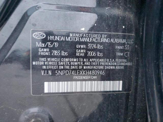 5NPD74LFXKH480946 - 2019 HYUNDAI ELANTRA SE BLACK photo 12