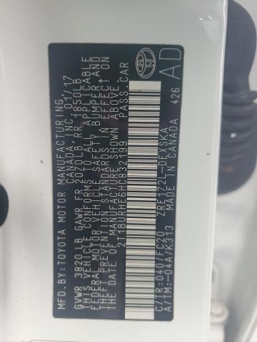 2T1BURHE6HC832199 - 2017 TOYOTA COROLLA L WHITE photo 12