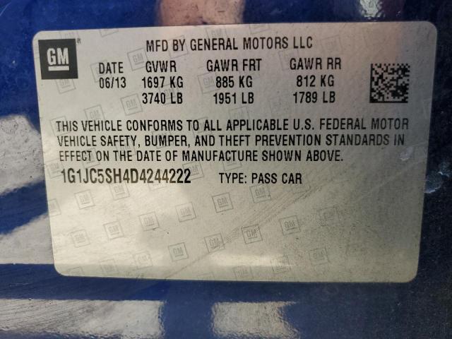 1G1JC5SH4D4244222 - 2013 CHEVROLET SONIC LT ლურჯი ფოტო 12