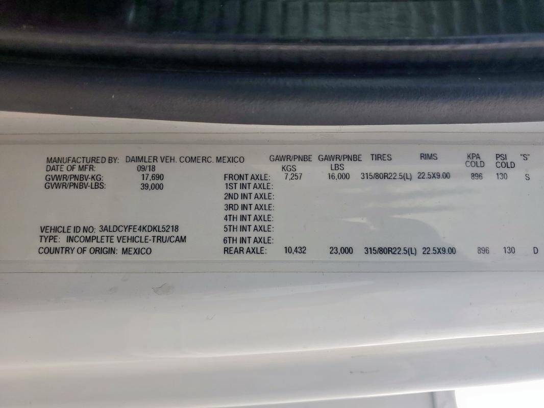 3ALDCYFE4KDKL5218 - 2019 FREIGHTLINER M2 106 MEDIUM DUTY WHITE photo 10