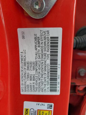 19XFL2H8XNE021721 - 2022 HONDA CIVIC SPORT წითელი ფოტო 12