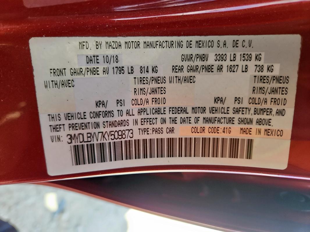 3MYDLBYV7KY509873 - 2019 TOYOTA YARIS L 红色 照片 13