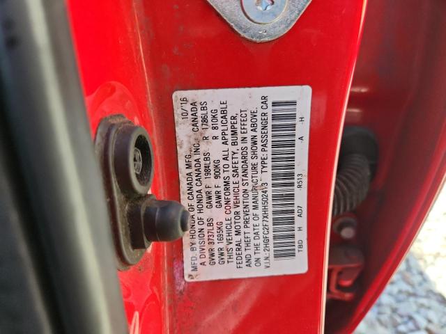 2HGFC2F7XHH502413 - 2017 HONDA CIVIC EX Қызыл фото 12