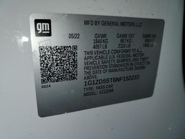 1G1ZD5ST6NF152233 - 2022 CHEVROLET MALIBU LT WHITE photo 12