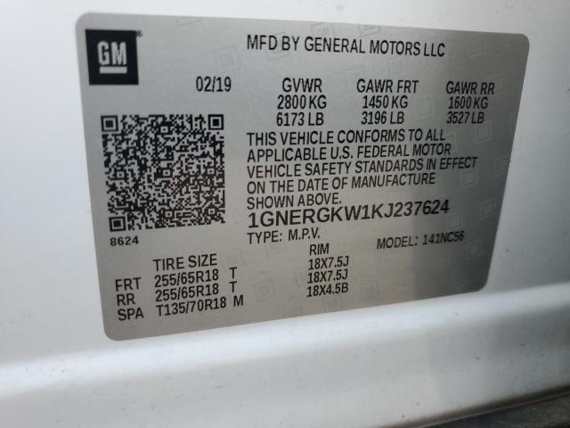 1GNERGKW1KJ237624 - 2019 CHEVROLET TRAVERSE LT أبيض صورة 13