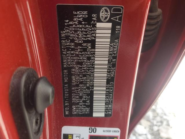 2T1BURHE6FC268518 - 2015 TOYOTA COROLLA L RED photo 12