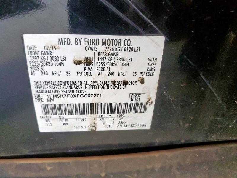 1FM5K7F8XFGC07271 - 2015 FORD EXPLORER LIMITED 黑色 照片 13