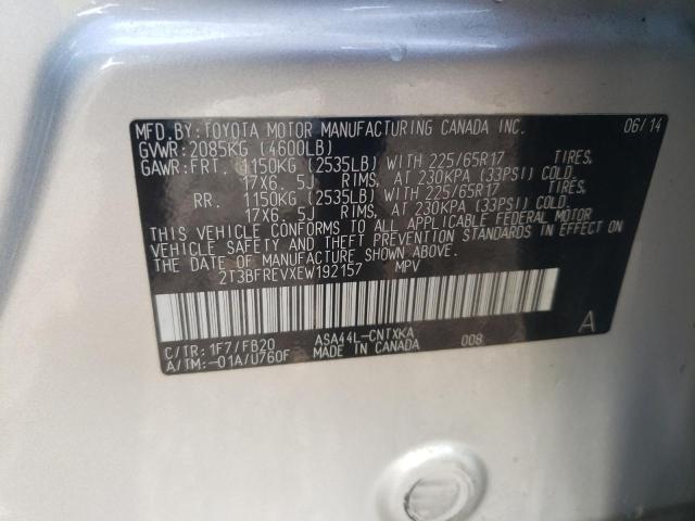 2T3BFREVXEW192157 - 2014 TOYOTA RAV4 LE SILVER photo 13