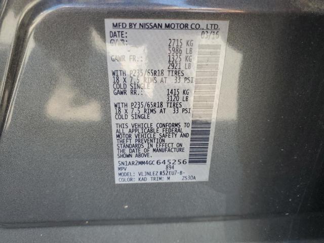 5N1AR2MM4GC645256 - 2016 NISSAN PATHFINDER S Gris foto 13