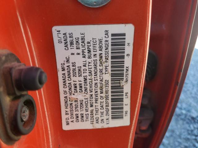 2HGFB2F99EH513502 - 2014 HONDA CIVIC EXL ORANGE photo 12