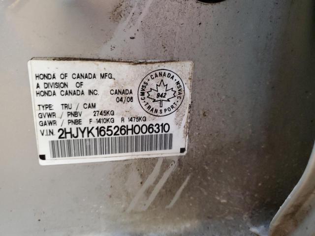 2HJYK16526H006310 - 2006 HONDA RIDGELINE RTL SILVER photo 12