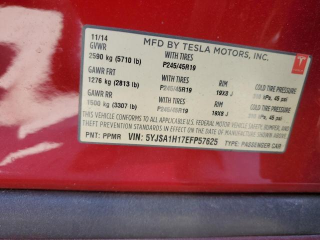 5YJSA1H17EFP57625 - 2014 TESLA MODEL S MAROON photo 13