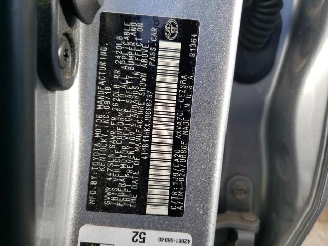 4T1B11HKXJU668797 - 2018 TOYOTA CAMRY L SILVER photo 12