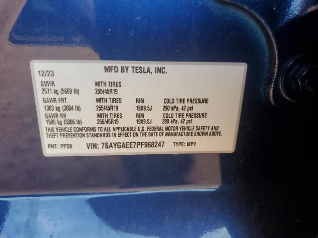 7SAYGAEE7PF968247 - 2023 TESLA MODEL Y BLUE photo 12