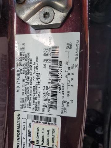 3FA6P0H76DR301908 - 2013 FORD FUSION SE ბურგუნდია ფოტო 12