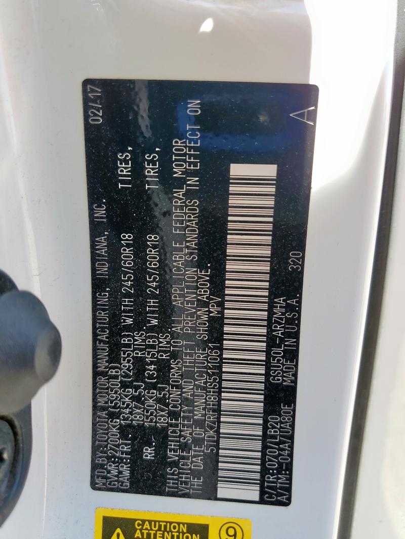 5TDKZRFH8HS511061 - 2017 TOYOTA HIGHLANDER SE WHITE photo 14