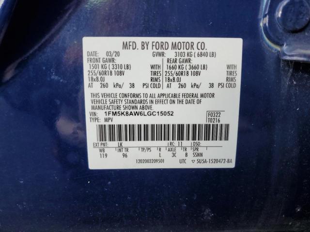 1FM5K8AW6LGC15052 - 2020 FORD EXPLORER POLICE INTERCEPTOR Көк фото 12