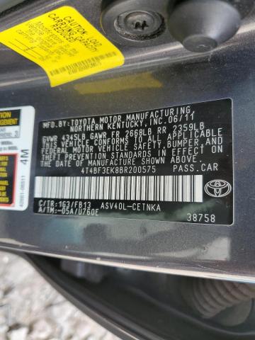 4T4BF3EK8BR200575 - 2011 TOYOTA CAMRY BASE Մոխրագույն լուսանկար 12