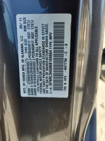 5FNRL5H68BB104664 - 2011 HONDA ODYSSEY EXL GRAY photo 13