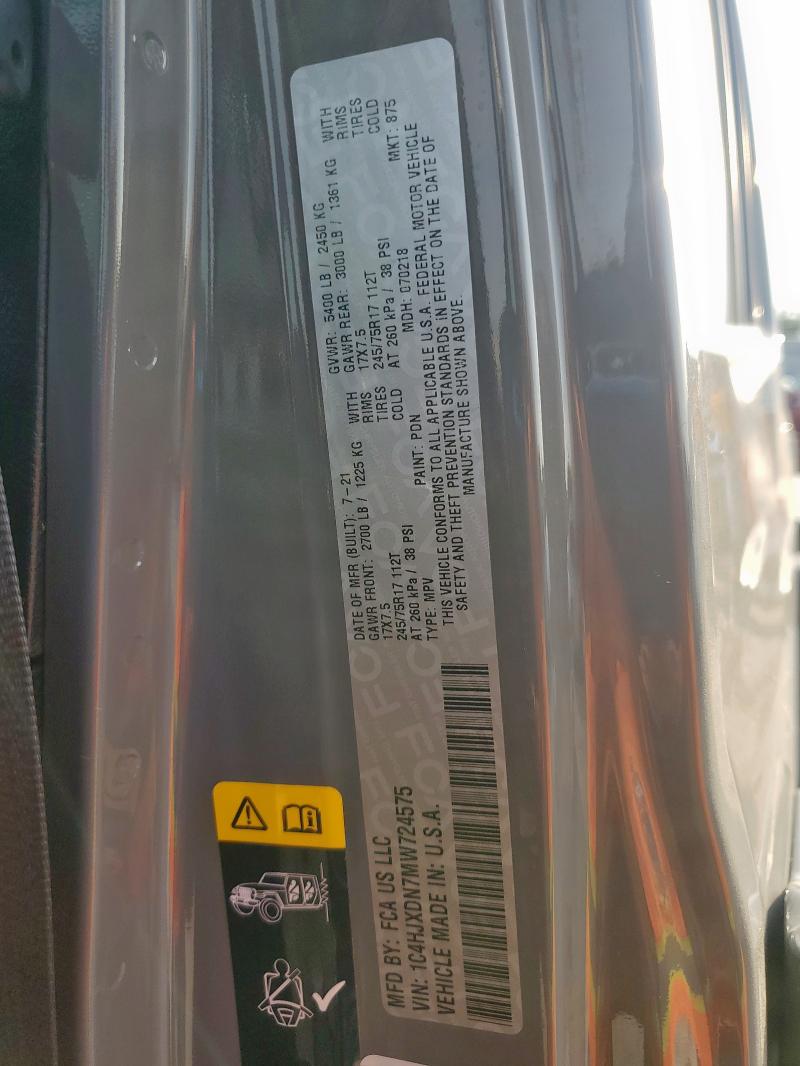 1C4HJXDN7MW724575 - 2021 JEEP WRANGLER U SPORT Boz foto 12