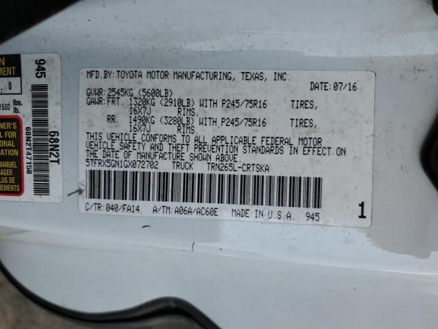 5TFRX5GN1GX072702 - 2016 TOYOTA TACOMA ACCESS CAB Ağ foto 12