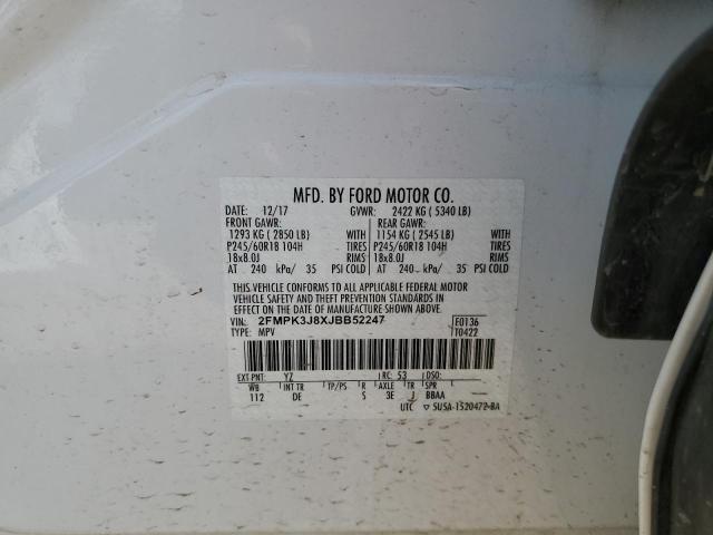 2FMPK3J8XJBB52247 - 2018 FORD EDGE SEL 白色 照片 13