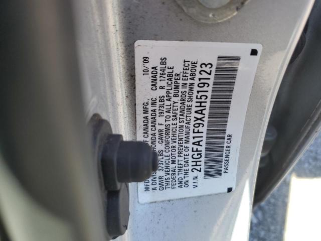 2HGFA1F9XAH519123 - 2010 HONDA CIVIC EXL SILVER photo 12